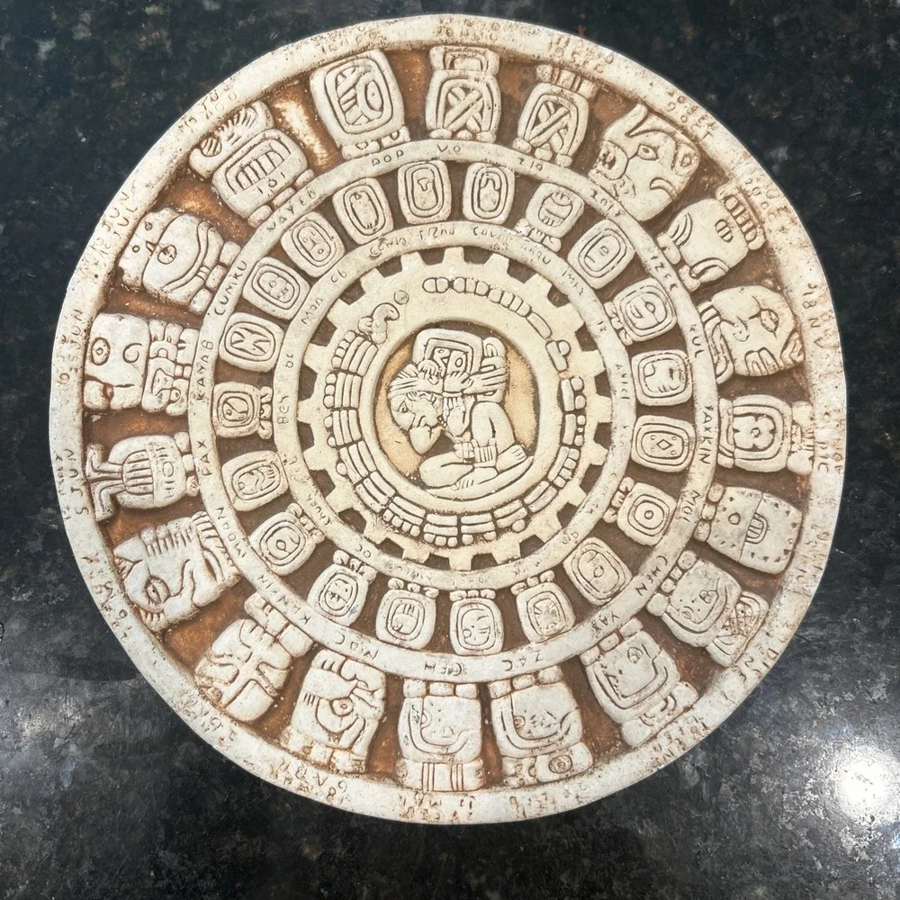 Aztec/Mayan Stone Look Sun Calendar Wall Hanging Decor Wall Plaque Decor 8-1/4